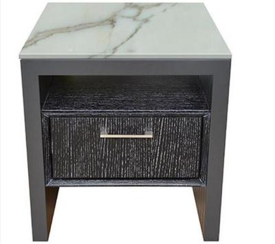 China Stone Top Night Stands Oak Wood For Hotel Bedroom , Metal Brushed Handle for sale