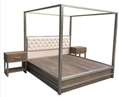 China Metal Frame Queen Bedroom Furniture Sets King Bed With Light Oak Wood for sale