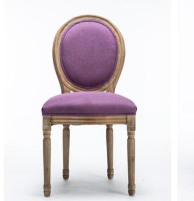 China French Style Oak Dining Room Chairs Antique Design Purple Linen Fabric for sale