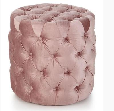 China Modern Bedroom Ottoman Bench Pink Velvet Button Tufted Round Ottoman Stool for sale