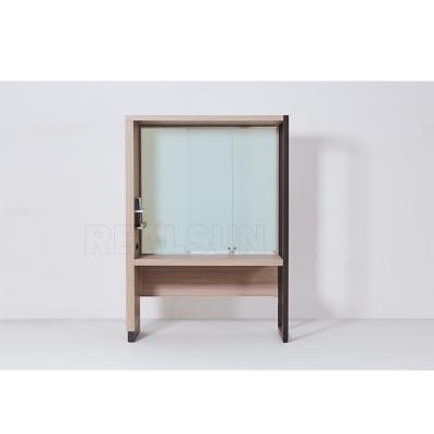 China Metal Frame Feet Glass Wood Writing Desk Side Mounted Soft Closing With Drawers for sale