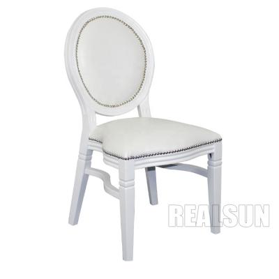 China Hotel Lobby Wedding Hall Chairs Bride And Groom Stackable White Table for sale