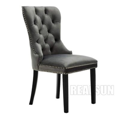 China Modern Design Wooden Dining Room Chairs Restaurant Fabric Upholstered Tufted Ring Back for sale