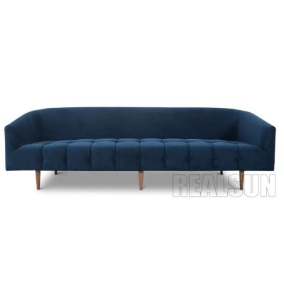 China Home Design Wooden Couch Modern Living Room Furniture Navy Blue Velvet Tufted Sofa for sale
