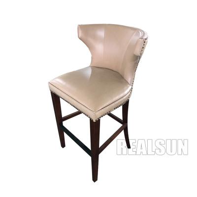 China Solid Wood Modern Leather Counter Stool Chairs High Bar With Wooden Back for sale