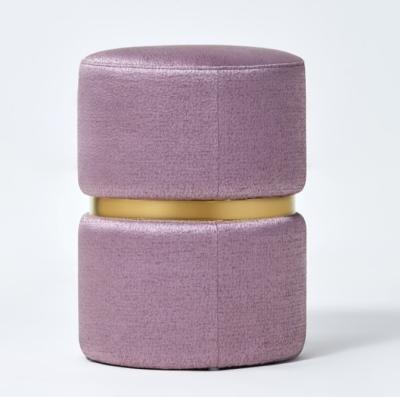 China Round Upholstered Purple Fabric Bedroom Ottoman Bench With Gold Metal Insert for sale