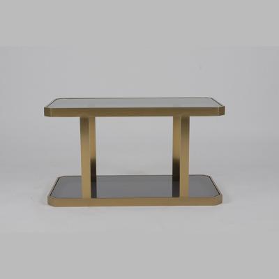 中国 緩和されたガラス上のステンレス鋼の側面のテーブルの金の正方形の北欧様式 販売のため