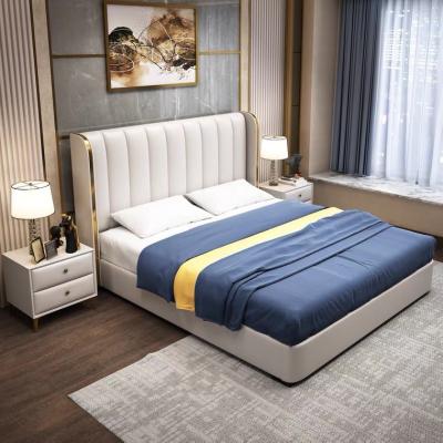 China Light luxury leather double bed modern hotel bedroom furniture 1.8 m wedding bed for sale