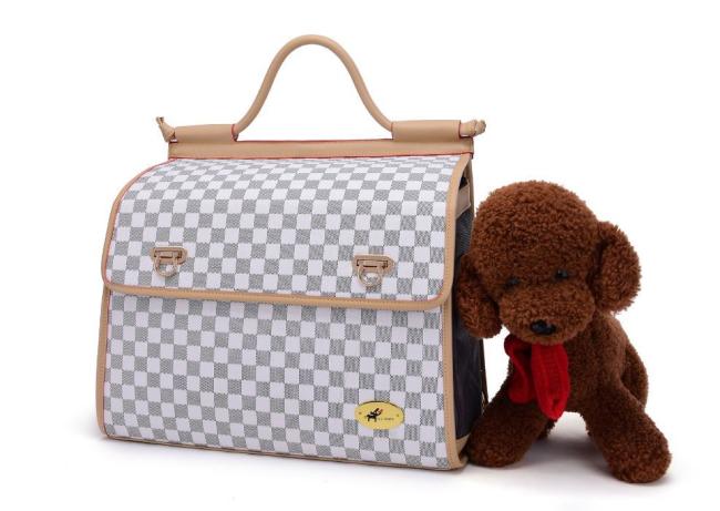 Classic Grid White Dog Outdoor Handbag Cute Pet Carriers