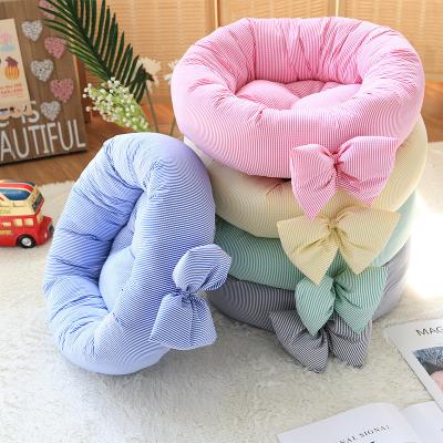 China  				Cute Bows Stripes Dog Beds Cotton Flocked Round Pet Cushion 	         for sale