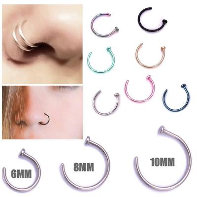 China Fake Clip On 6 10 mm Surgical Steel Open Nose Ring Thin Small Hoop Nose Piercing Studs Ring For Women Girls for sale