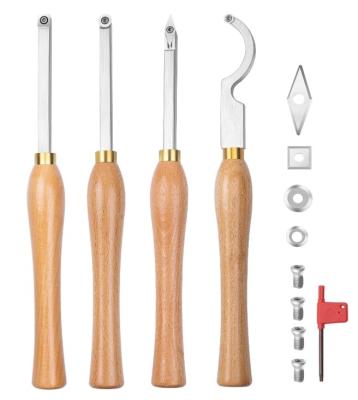 China 4Pcs Carbide Tipped Wood Turning Tools Set,Solid Wood Handle and Carbide Inserts Perfect For Woodturning for sale