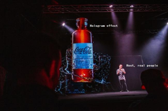 Interactive performance with actor behind hologram screen