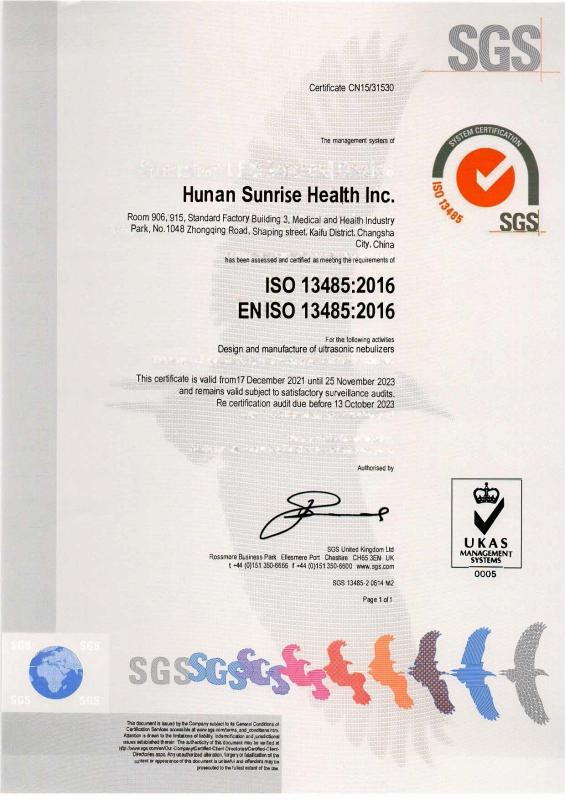 ISO 13485 - Hunan Sunrise Health Inc.