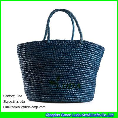 Chine Les sacs chers de raphia de sacs à main de bleu marine de LUDA font du crochet des sacs à main de paille à vendre