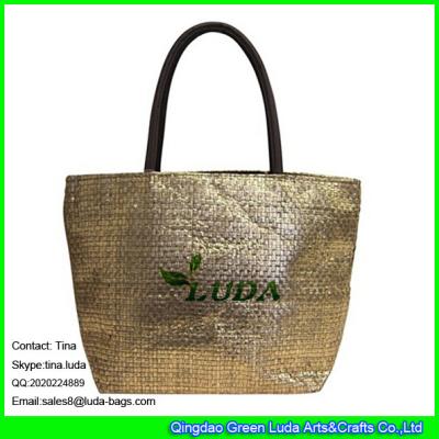 China LUDA discount leather handles straw  handbag paper straw metallic shopping bag à venda