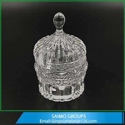 China SM-10664-0 Hand Made Engrave Cylinder Luxury Glass Jar For Candle Glass Jar Dome Lid for sale