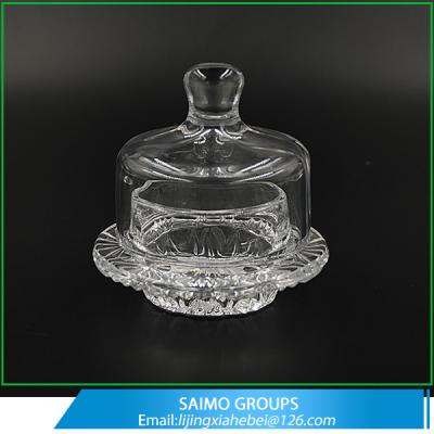 China SM-0441-0 Round Mini Glass Butter Dish Jar With Lid Cover for sale