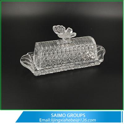 China SM-0449-0 Butterfly Pressed Rectangular Glass Butter Dish for sale