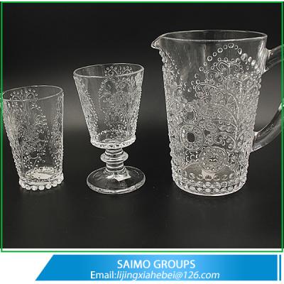China Embossed Hand Pressed Clear Glassware Drinking Wine Glasses for sale