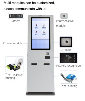 China 32 servicio del uno mismo del terminal 450cd/m2 de Digital Signage Kiosk Selfpay de la impresora de la pulgada en venta