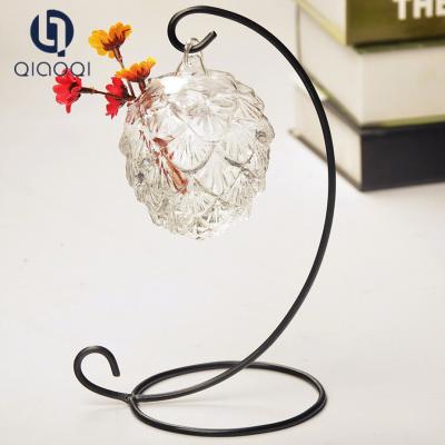 China Creative grape shape iron hang transparent glass vase manufacturer for sale