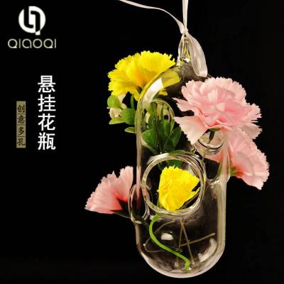China Porous single pipe hanging crystal glass vase hydroponic flowers container for sale