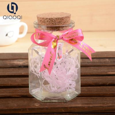 China clear glass small hexagon shape drift bottle with cork as gift for sale