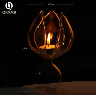 China lotus flower shape transparent Glass Candle Holder for sale