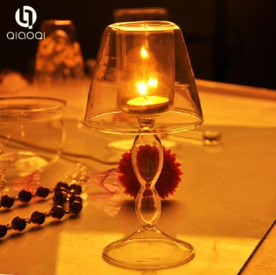 China desk lamp design transparent Glass Candle Holder for sale