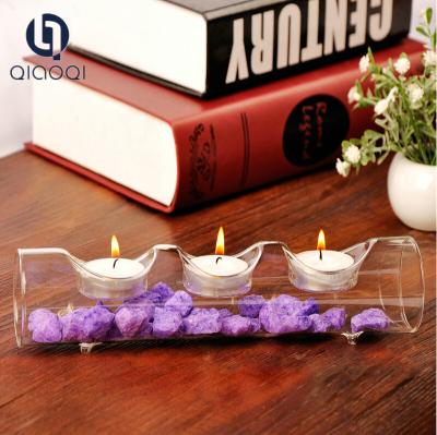 China Heat resist glass candle holders with two holes For Christmas Gift for sale