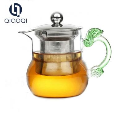 China Hot Sale Custom Design High Quality Glass Teapot with Colorful Dragon Handle for sale