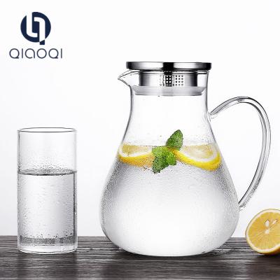China wholesale big capacity 1.9 litre glass water drinking pots with handle producer for sale