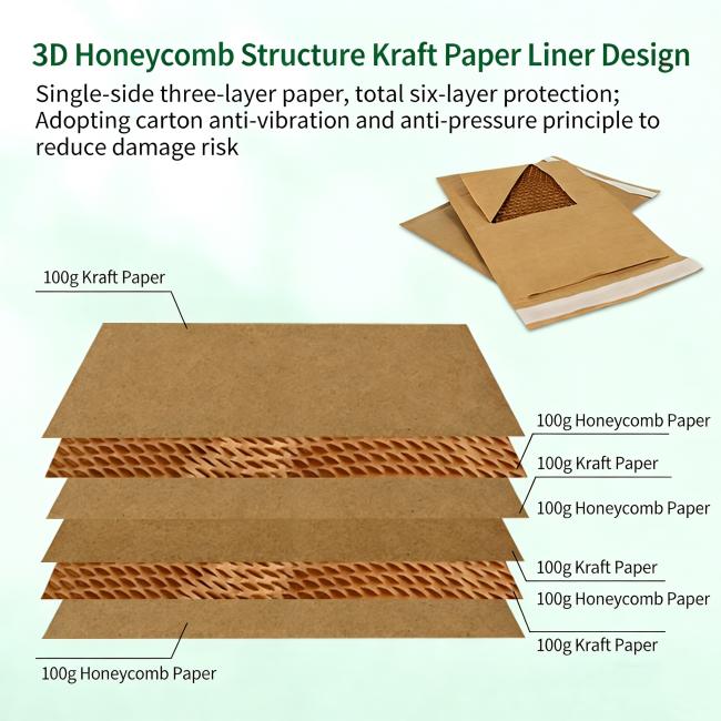 Honeycomb paper mailer showing structural details and packaging