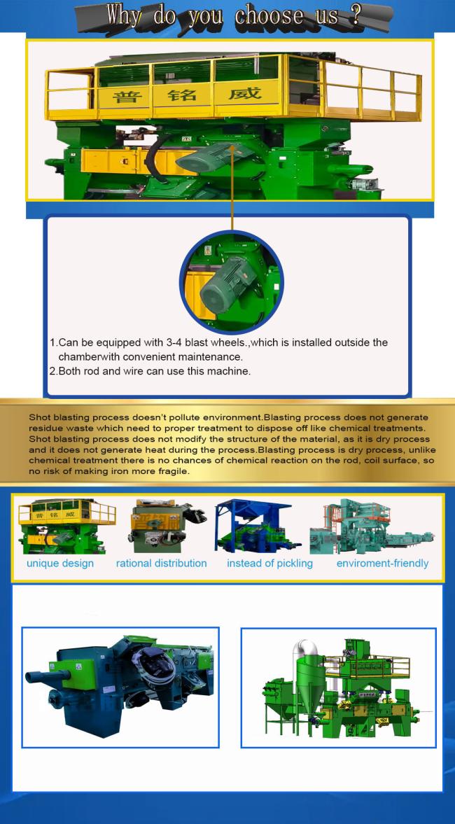 Online Continuous Single Strand Wire Rod Shot Blasting Used on Bars