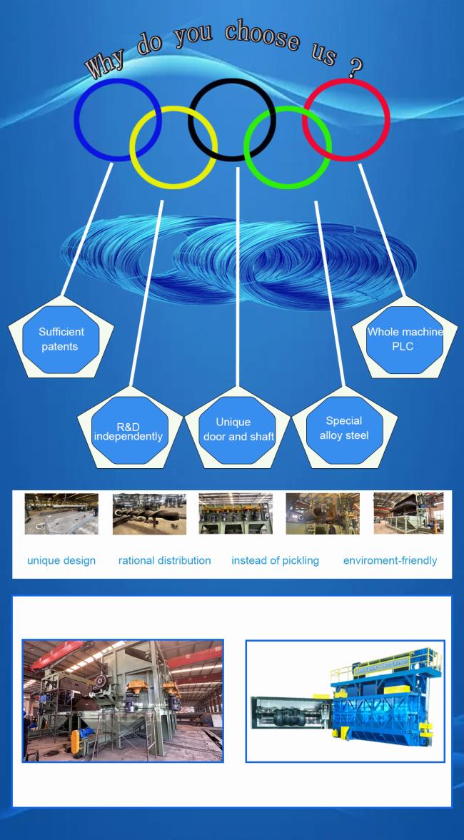 Three Colors High Performance Blast Wheel Wire Rod Coil Shot Blasting Machine