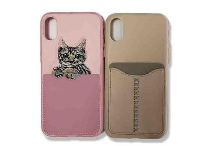 China Pocket Back Cell Phone Silicone Cases for iPhone X Case Protecting Pink / Khaki Color for sale