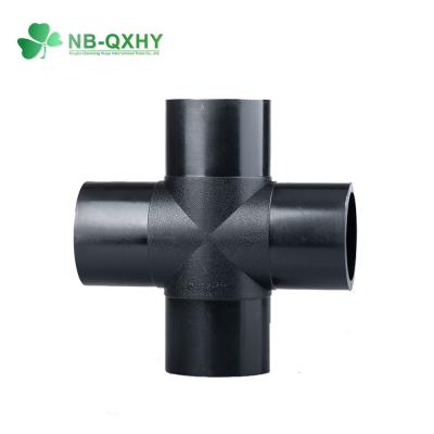 China Black SDR11 Buttfusion HDPE Pipe Fitting Four Way Tee Cross Tee for Gas and Water Supply for sale