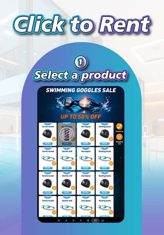 Click the screen on locker vending machine to rent or buy