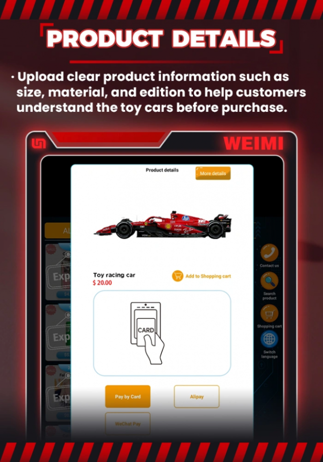 Customers can check the product detail on this toy vending machine.