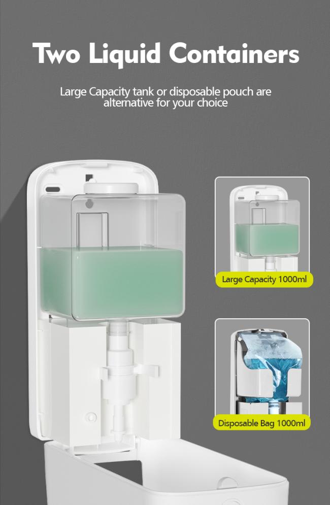 Dispenser in use showing sanitizer output