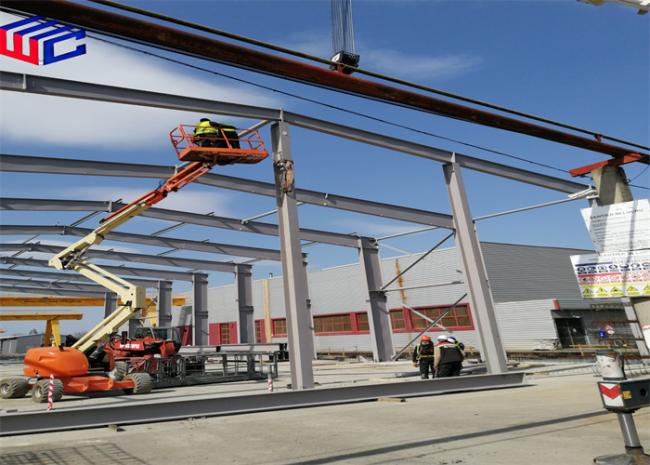 Completed steel structural installation with beam column welded assemblies