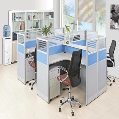 China ISO9001 Fashion Office Partition Glass Wall 4 Seater Cubicle MFC Modern Desk Dividers for sale