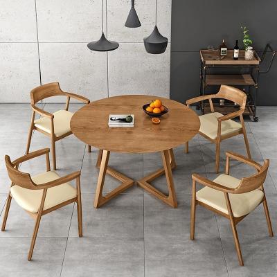 China Dia 120cm Round Wooden Dining Table And Chair Set For Courtyard Villa for sale