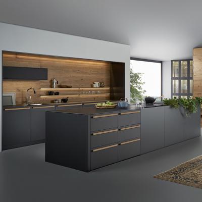 China Modern Matte Acrylic Kitchen Cabinets Luxury Black Melamine Kitchen Wall Cupboards for sale