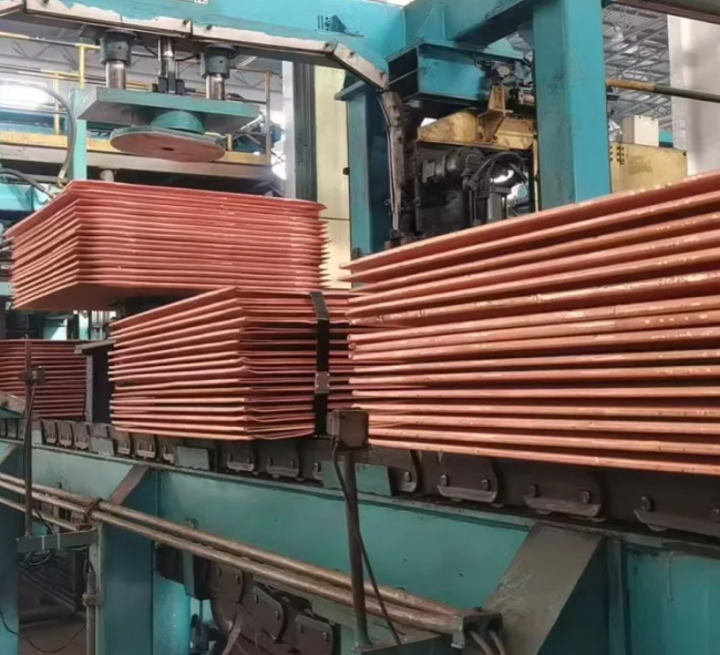 Stacked copper cathode plates ready for shipment