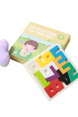 China Safety Stacking Silicone Baby Toys Teether Puzzle ASTM F963 Standard With Size Is 15*15*3cm And Weight Is 220 Gram for sale