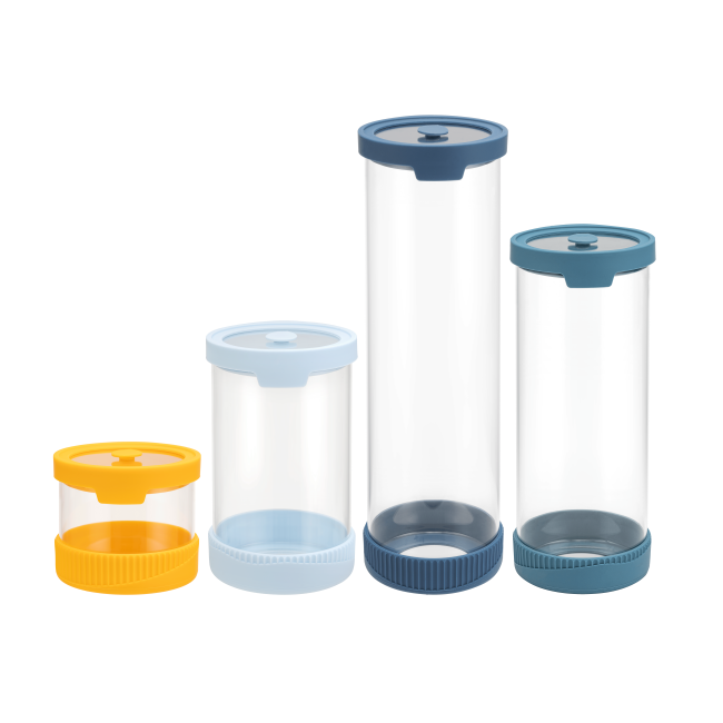 Glass pantry container with vented glass lid and silicone base