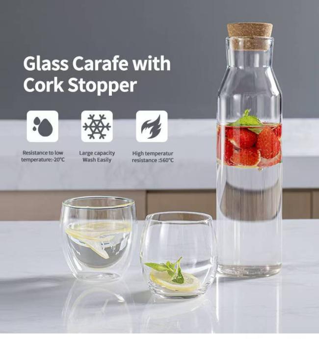 IKOO Clear Glass Carafe with Cork Stopper showcasing elegant design and clarity