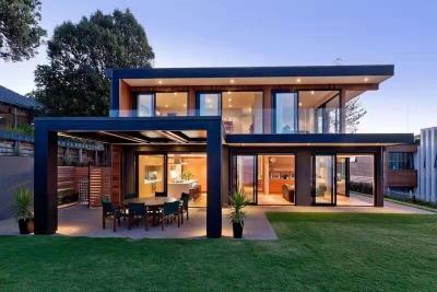 中国 EU/USA/NZ/Australiaの標準的な軽い鉄骨フレームは大きい窓の家が付いている家を、組立て式に作った 販売のため